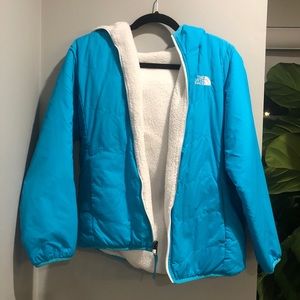 North Face Blue and White REVERSIBLE winter jacket